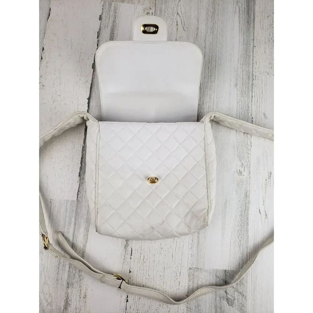 Jay Herbert NY White Faux Leather Quilted Shoulder Bag Women's Purse